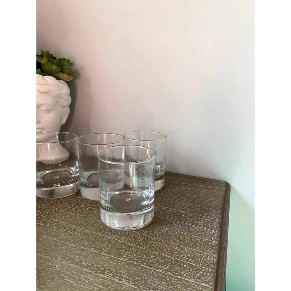 Set of 4 Bubble Base Whiskey Glasses Clear Glass Rocks Lowball Tumblers 4in